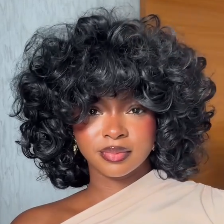 3-In-1 Half Wig Bouncy Romance Curl Human Hair Wig Glueless Flexi-Fit Drawstring Wig - Rafarada