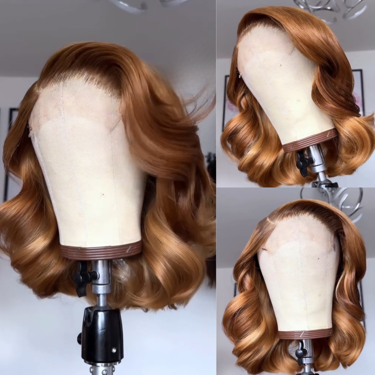 Blonde Bouncy Flip Bob Wig Highlight Honey Blonde Side Part Lace Frontal Wig High Density Luxury Human Hair - Rafarada