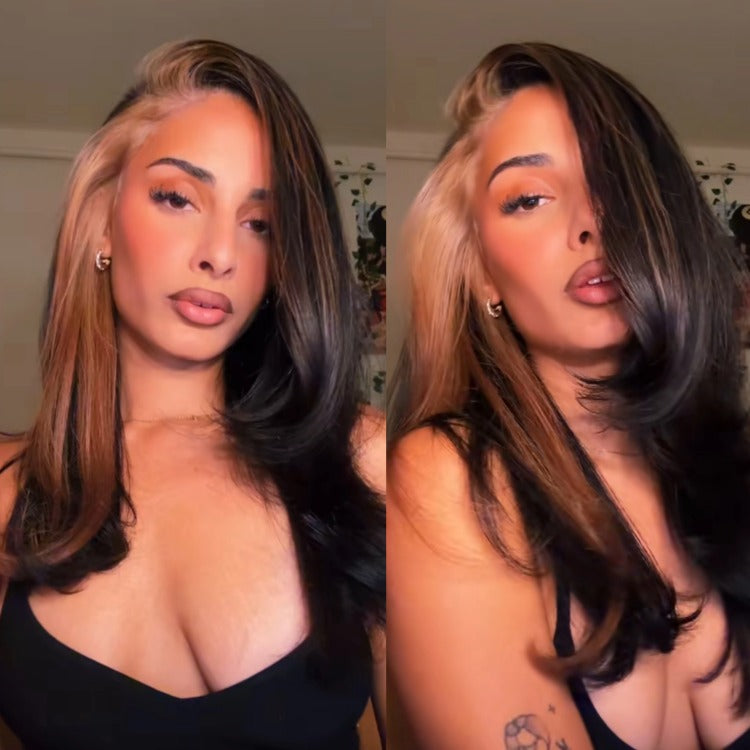 Straight Layered Human Hair Wig Highlight Blonde Color HD Lace Wig - Rafarada