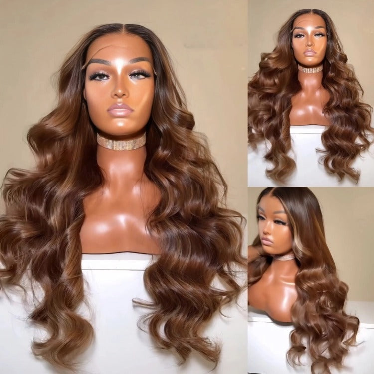 Honey Blonde Higlight Body Wave Human Hair Wig Lace Front Wig - Rafarada