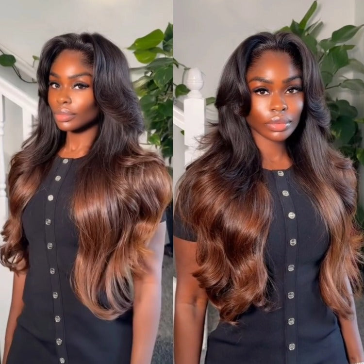 Ombre Black to Honey Blonde Body Wave Lace Front Wig 100% Human Hair Natural Hairline - Rafarada