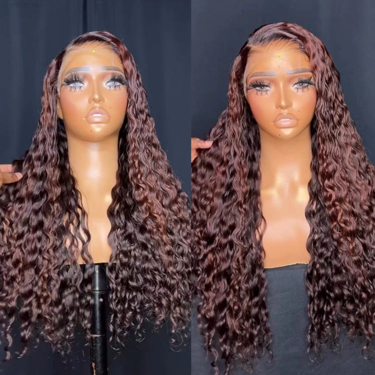 Cooper Brown Highlight Burmese Curly Wig Lace Frontal Bouncy Deep Curly Wig Brown Glueless Human Hair Wig - Rafarada