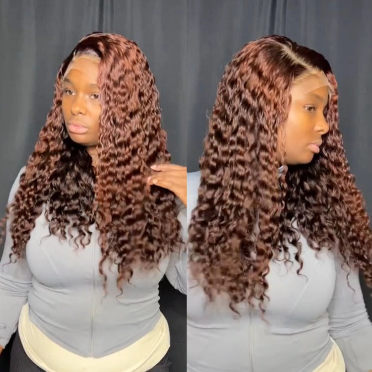 Cooper Brown Highlight Burmese Curly Wig Lace Frontal Bouncy Deep Curly Wig Brown Glueless Human Hair Wig - Rafarada