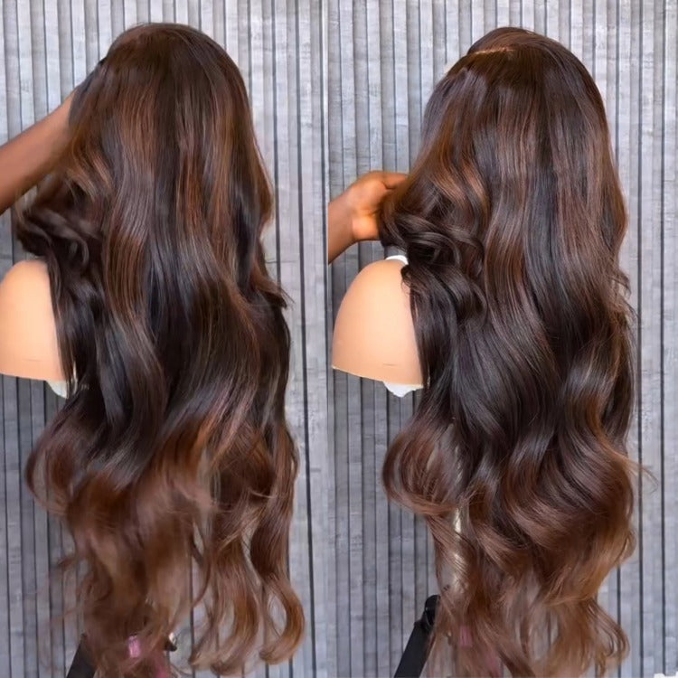 Brown Balayage Body Wave Human Hair Wig Soft Natural Waves Hair- Rafarada