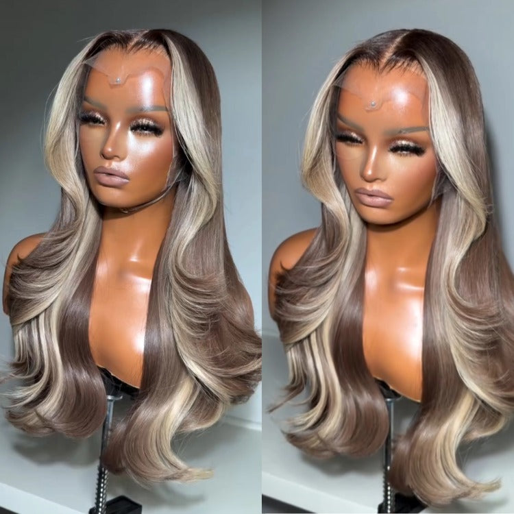 Blonde Highlight Color High Density 13x4 Lace Front Skunk Stripe End Curl Human Hair wig- Rafarada