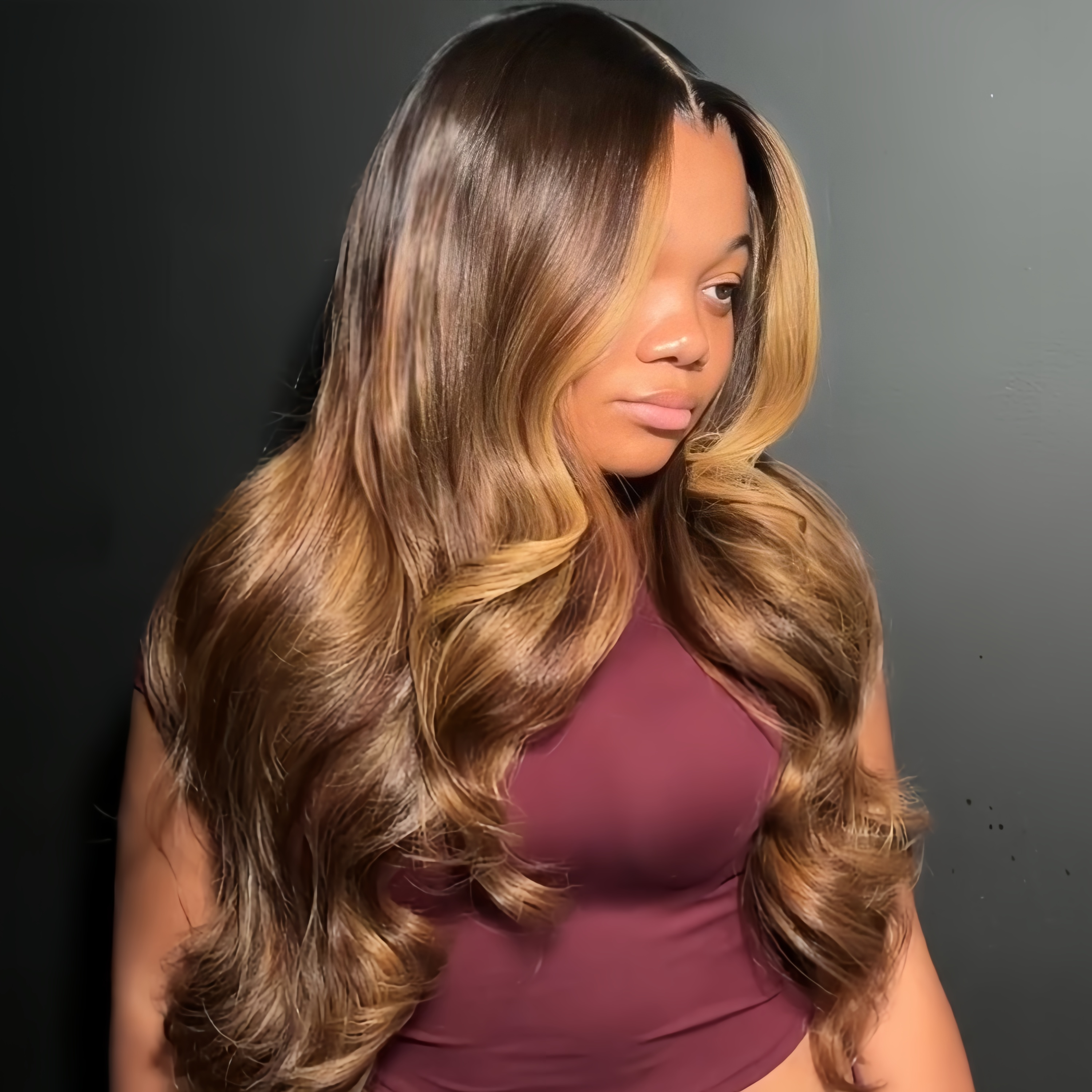 Honey Blonde Highlight Body Wave Human Hair Wig Lace Front Wig - Rafarada