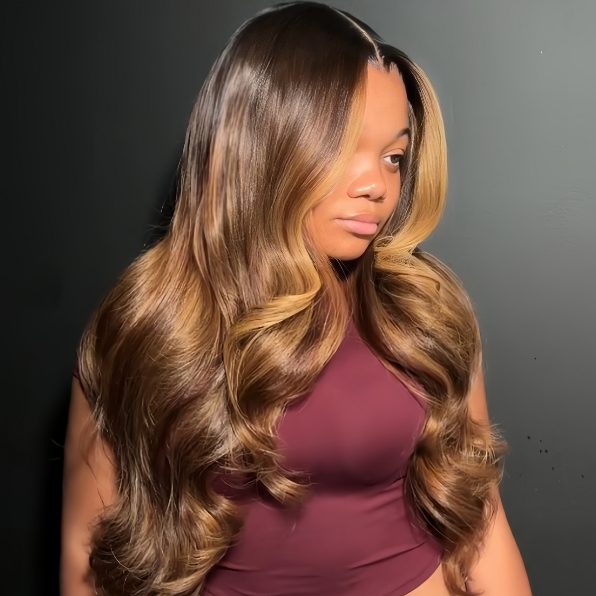 Honey Blonde Highlight Body Wave Human Hair Wig Lace Front Wig - Rafarada