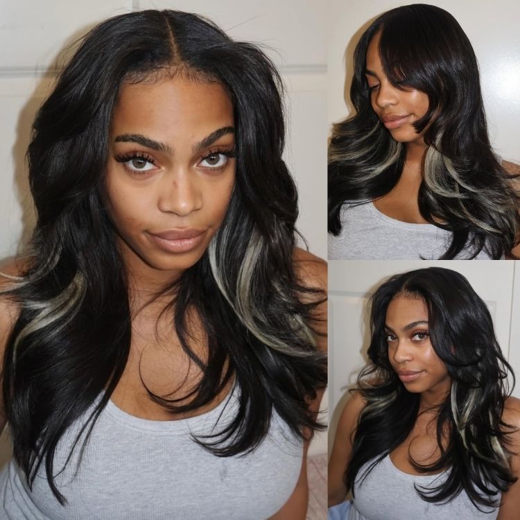 Blonde Highlight Hair Lace Front Wig Layered End Curl Human Hair - Rafarada