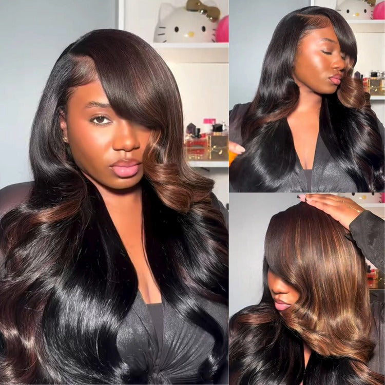 Highlight Brown Side Part Body Wave Wig HD Lace Front Human Hair Wig- Rafarada
