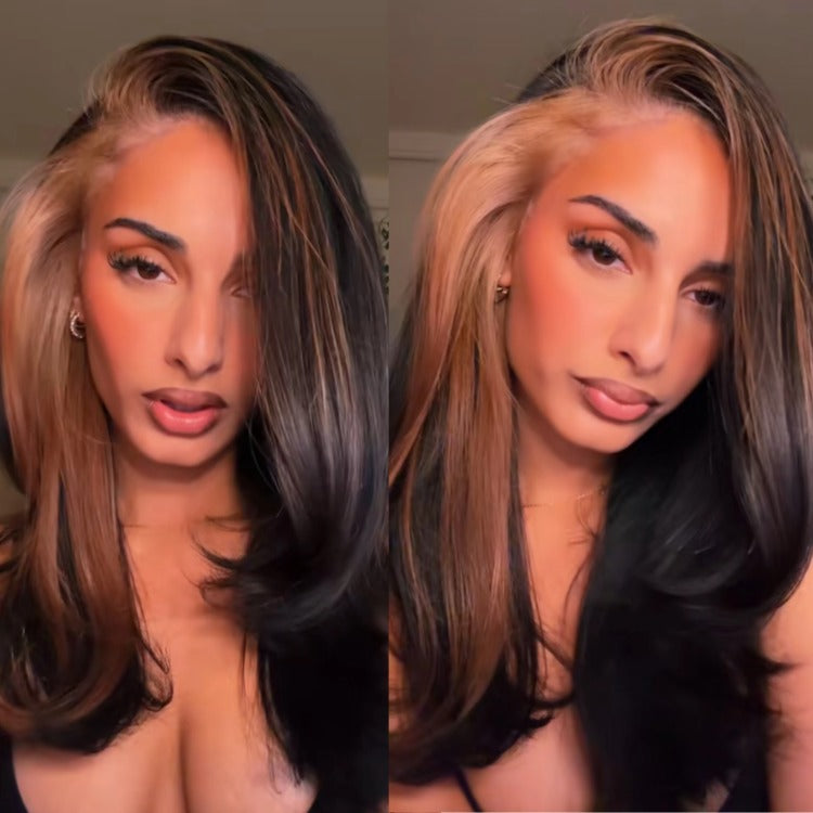 Straight Layered Human Hair Wig Highlight Blonde Color HD Lace Wig - Rafarada