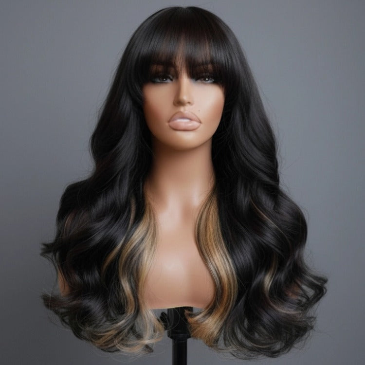 Body Wave Wigs Blonde Highlight Human Hair Wig HD Lace Frontal Human Hair Wig Pre Plucked Wig With Bangs - Rafarada