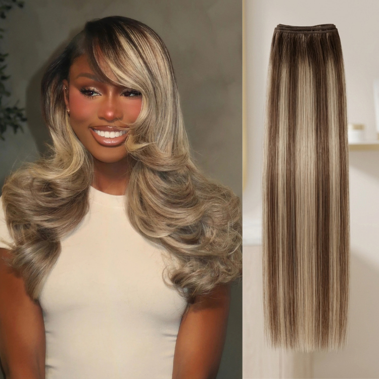 100% Human Hair Weft Silky Straight Piano Highlight Extensions Highlight Piano Brown & Honey Blonde Straight Human Hair Bundle - Rafarada