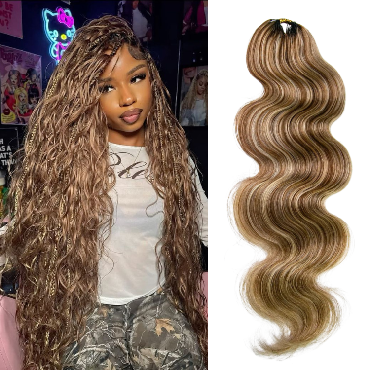 Highlight Body Wave Crochet Human Hair for Braiding No Weft Honey Blonde Piano Color Boho Braids Extensions - Rafarada