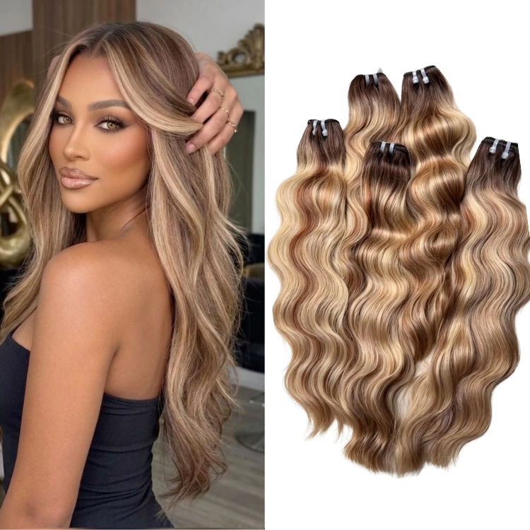 Balayage Highlight Body Wave Bundles Blonde Highlights Human Hair Weave with Dark Roots - Rafarada