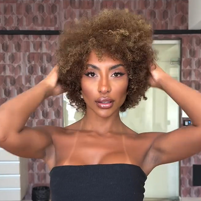 Highlight Color Afro Curls Human Hair Wig Glueless HD Lace Front Wig 4C Texture Glueless Lace Wig for Women - Rafarada