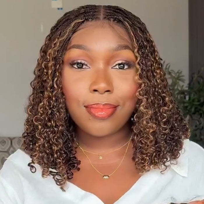 Highlight Color Braided Curly Wave Human Hair Wig With Box Braids Lace Wig Pre Braiding Wig - Rafarada