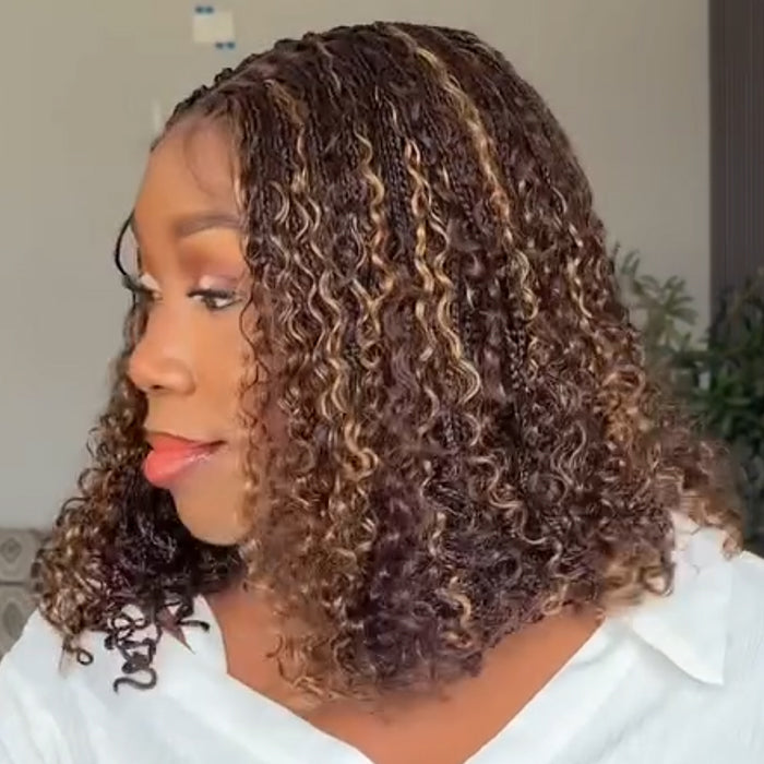 Highlight Color Braided Curly Wave Human Hair Wig With Box Braids Lace Wig Pre Braiding Wig - Rafarada