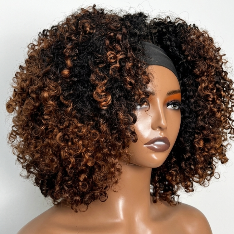 Premium Kinky Coily Headband Wig Multi-Color Throw On & Go Afro Kinky Curly Wig - Rafarada