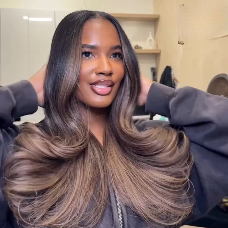 Balayage Brown Body Wave Lace Front Human Hair Wigs Ash Brown Highlights Ombre Glueless Wig for Women - Rafarada