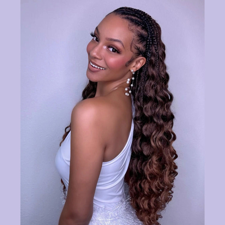 Ombre Brown Highlight Color Natural Curly Wave Crochet Human Hair Extension - Rafarada
