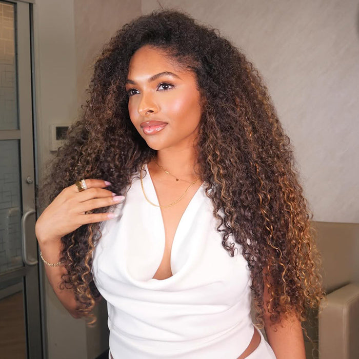 Highlight Color Deep Curly Wave Wig Glueless Lace Front Human Hair Wigs Piano Color Pre-plucked Natural Hairline - Rafarada