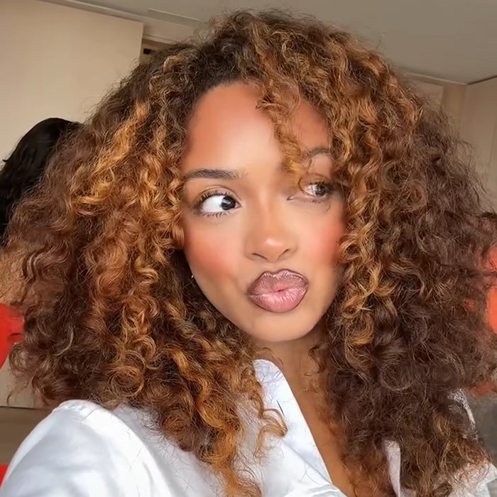 Bouncy Curls Wave Human Hair Wig HD Glueless Lace Front Wig Highlight With Brown Color Human Hair Wig- Rafarada
