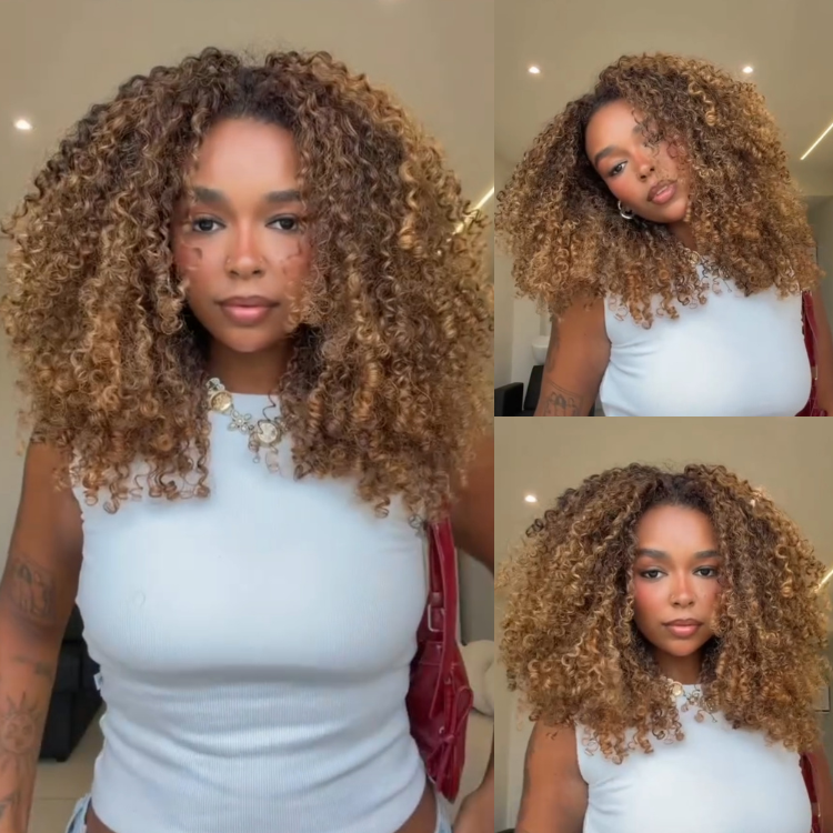 Mixed Honey Blonde Burmese Curl Crochet Hair P4/27 Brown Highlighted Curly Weave 100% Human Hair Extensions for Volume - Rafarada