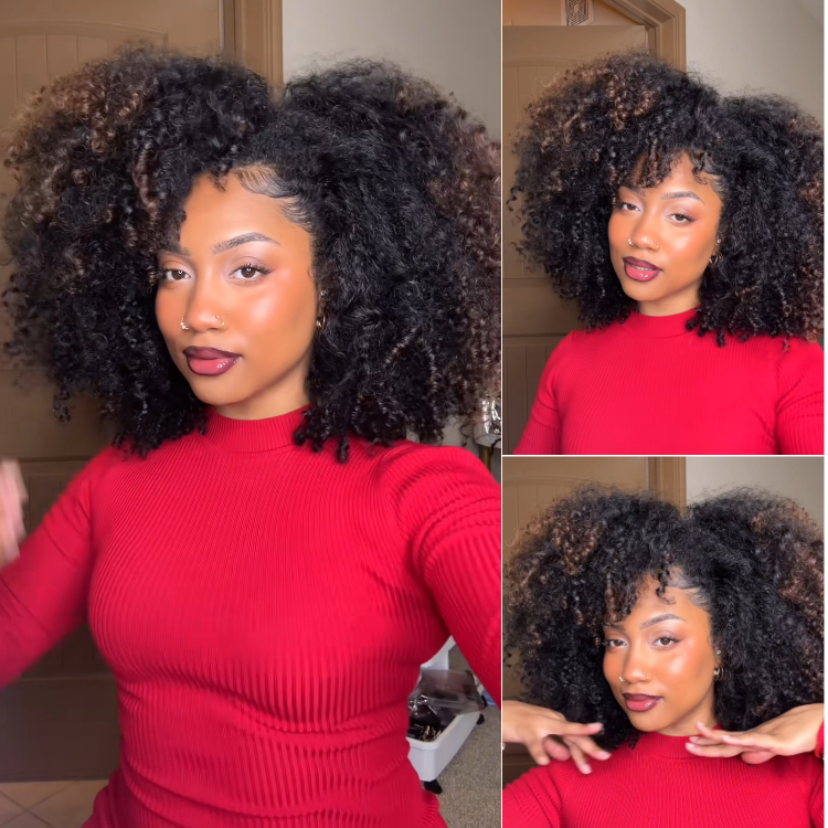 Highlighted Afro Kinky Coily Half Wig Voluminous Curly Half Head Wig for Women - Rafarada