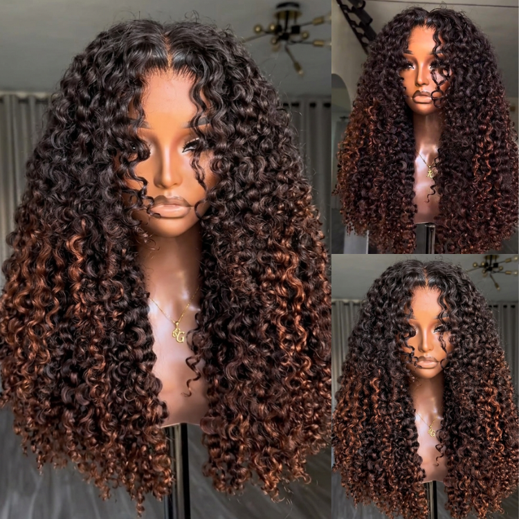 Chocolate Brown Highlight Curly Lace Front Wig HD Transparent Glueless Jerry Curl Wigs for Black Women - Rafarada