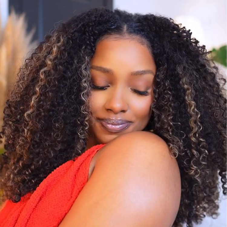 Highlight Kinky Curly Lace Frontal Human Hair Wigs for Women Honey Blonde Ombre Piano Color Wig - Rafarada