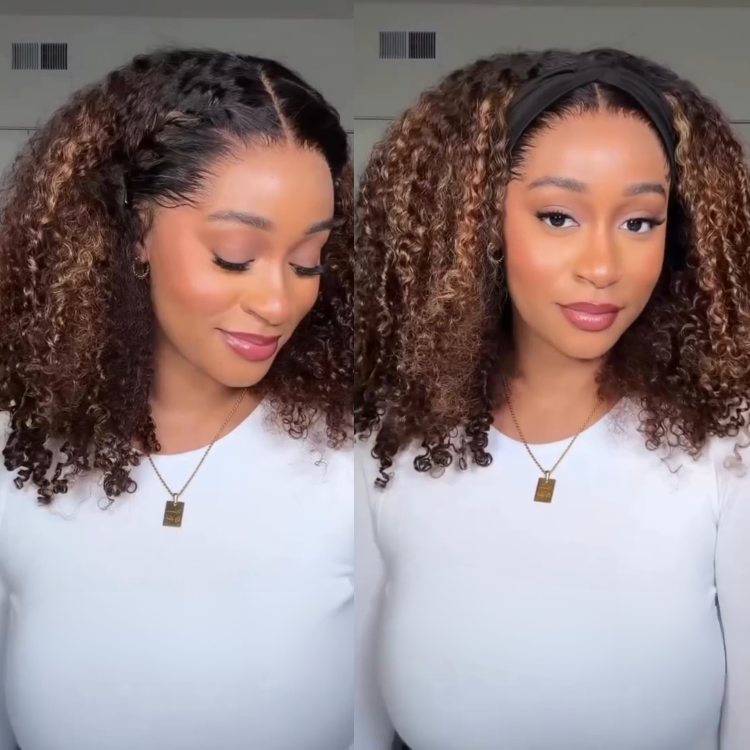 Honey Blonde Highlight Afro Curly Lace Frontal Wig Pre-Plucked Natural Hairline with Baby Hair 100% Raw Human Hair Ombre Piano Color Curly Wig - Rafarada