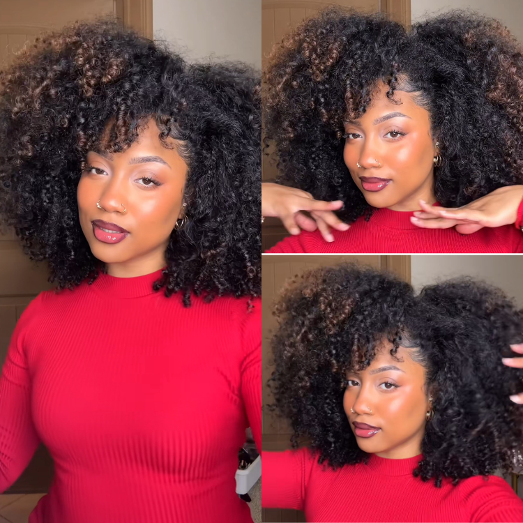 Highlighted Afro Kinky Coily Half Wig Voluminous Curly Half Head Wig for Women - Rafarada