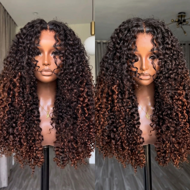 Chocolate Brown Highlight Curly Lace Front Wig HD Transparent Glueless Jerry Curl Wigs for Black Women - Rafarada