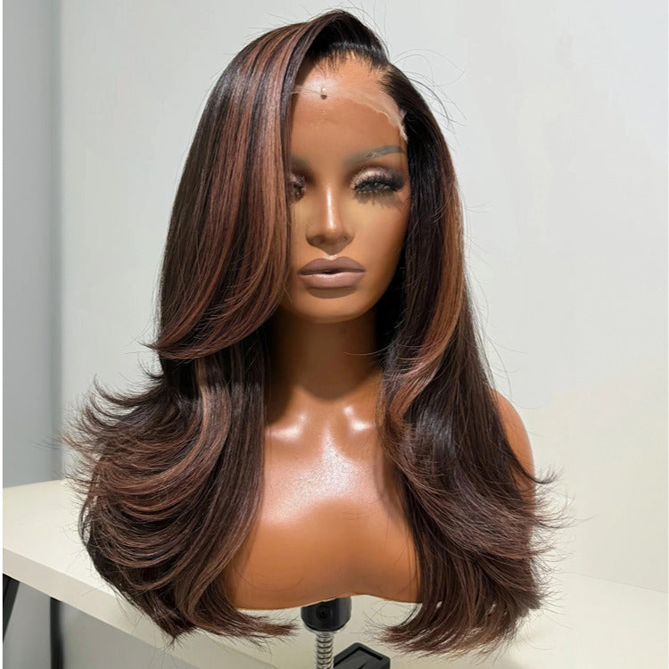Body Wave Highlight Brown Color Human Hair Wig HD Lace Front Wig - Rafarada