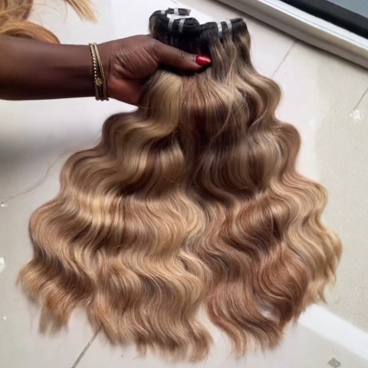 Balayage Highlight Body Wave Bundles Blonde Highlights Human Hair Weave with Dark Roots - Rafarada