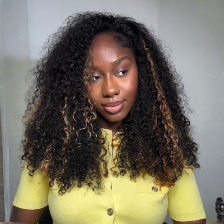 Honey Blonde Highlight Kinky Curly Lace Front Wig Long Voluminous Piano Color Curly Ombre Highlight Deep Curly Wig - Rafarada