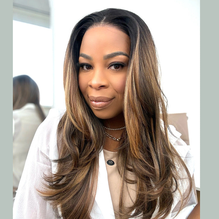 Highlight Color Layered Cut Straight Human Hair Wig Blonde Highlight Color Glueless HD Lace Front Wig For Woman - Rafarada