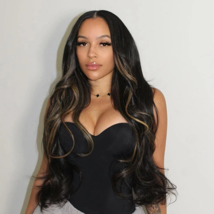 Honey Blonde Highlight 200 Density Body Wave 13x4 HD Lace Frontal Human Hair Wig - Rafarada