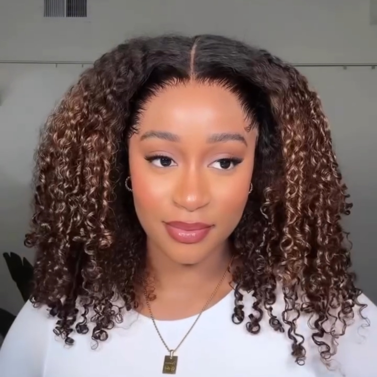 Honey Blonde Highlight Afro Curly Lace Frontal Wig Pre-Plucked Natural Hairline with Baby Hair 100% Raw Human Hair Ombre Piano Color Curly Wig - Rafarada