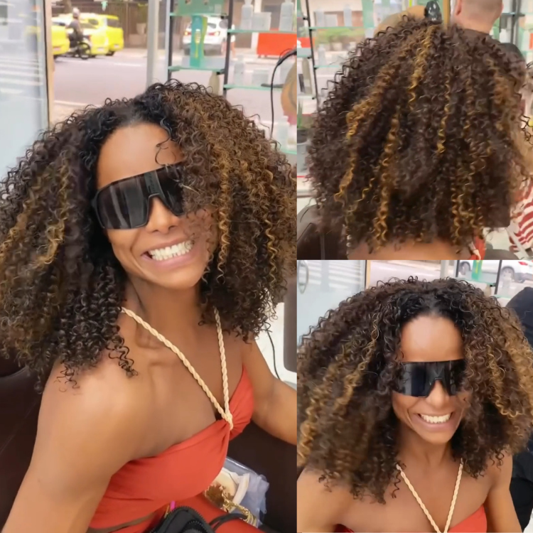 Honey Blonde Highlight Kinky Curly Human Hair Wigs with Glueless Lace Frontal Ombre Mixed Brown Curly Wig - RafaRada Hair