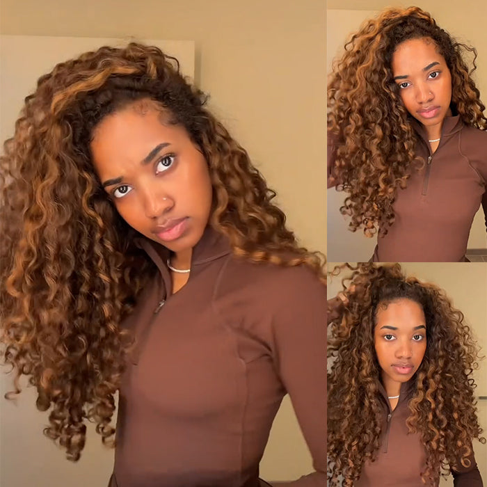 Medium Tight Curls With Bouncy Curly Wigs Highlight Color Glueless Lace Front Human Hair Wig- Rafarada