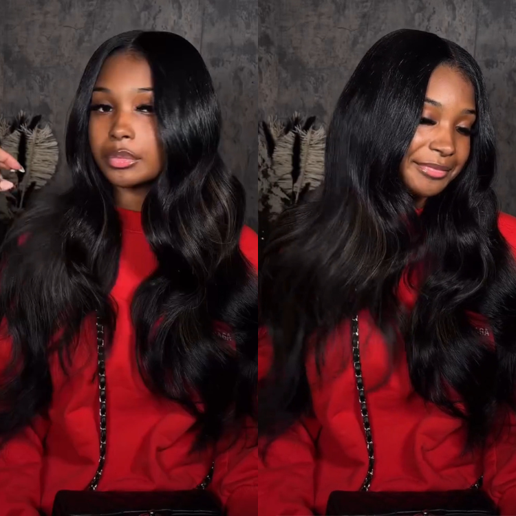 Glueless Loose Body Wave Lace Front Wig - Natural Black with Brown Highlights 100% Human Hair HD Lace Wigs for Women- Rafarada
