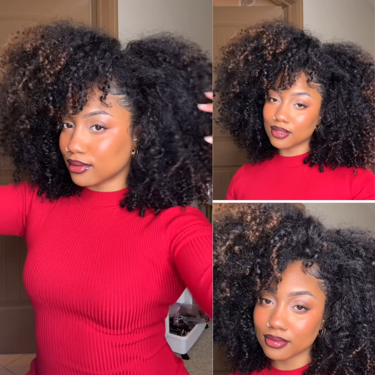 Highlighted Afro Kinky Coily Half Wig Voluminous Curly Half Head Wig for Women - Rafarada