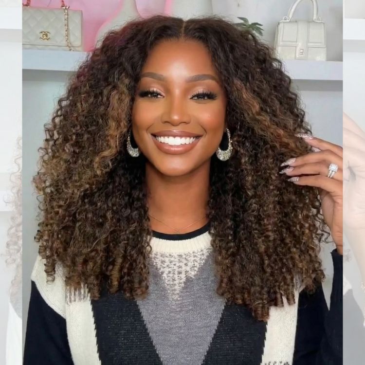 Honey Blond Highlight Burmerse Curly Lace Front Human Hair Wigs Glueless Wear Go Wigs