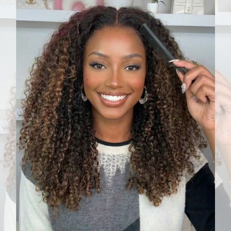 Honey Blond Highlight Burmerse Curly Lace Front Human Hair Wigs Glueless Wear Go Wigs