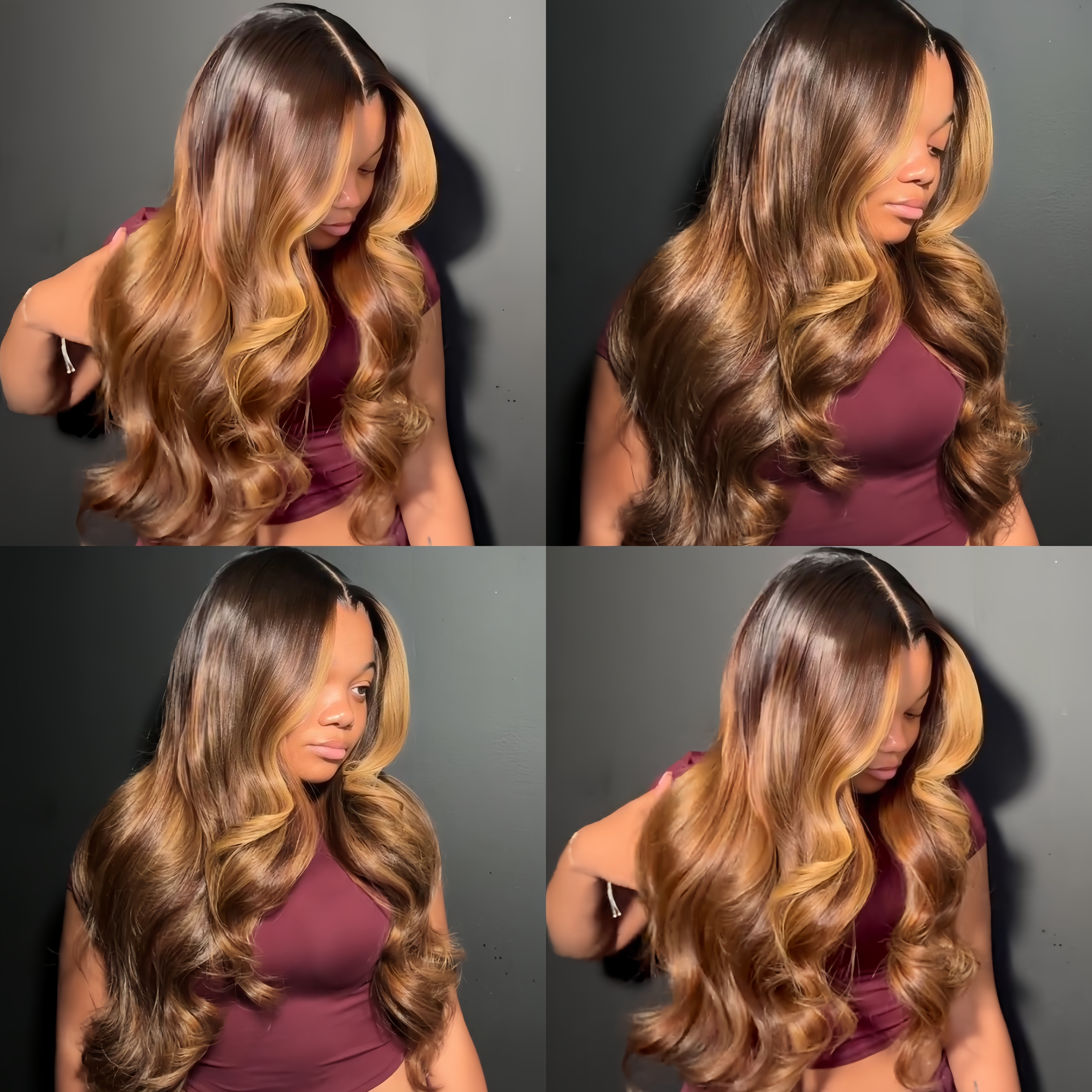 Honey Blonde Highlight Body Wave Human Hair Wig Lace Front Wig - Rafarada