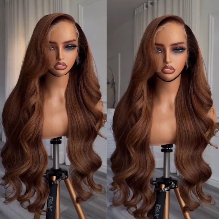 Body Wave Human Hair Wig Chestnut Light Brown Ombre Color Lace Front Wig - Rafarada