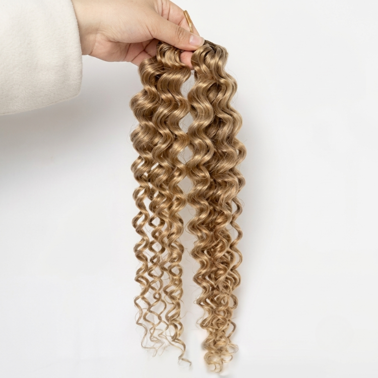 Honey Blonde Deep Curly Wave Crochet 100% Human Hair Extensions Pre-Looped for Black Women - Rafarada
