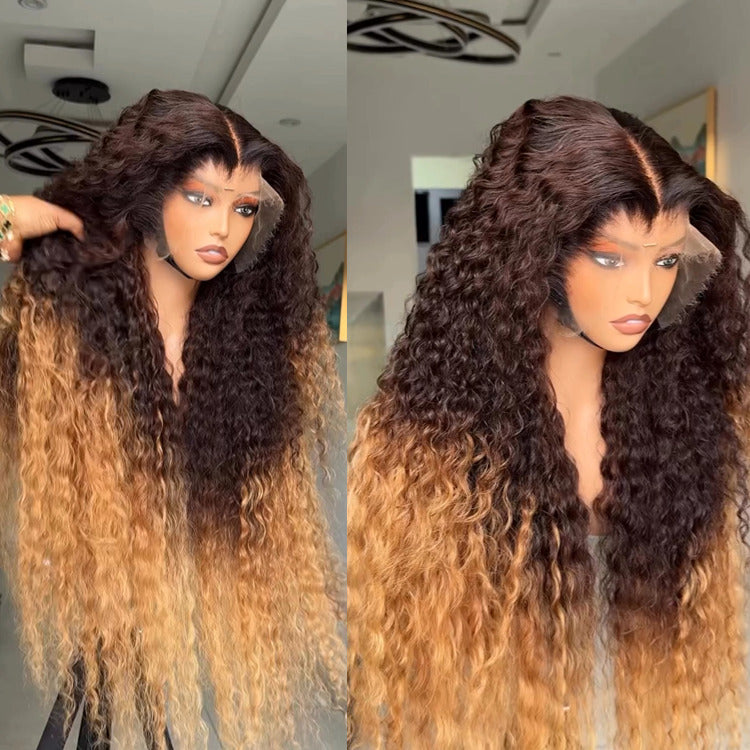 Deep Wave Ombre Brown Highlight Color Lace Front Wig Human Hair Wig - Rafarada