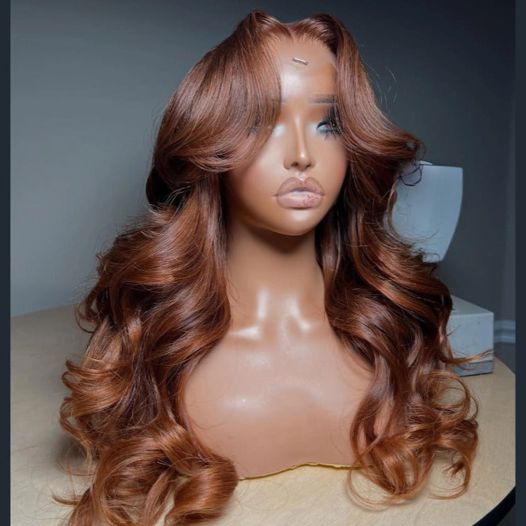 Body Wave Human Hair Wig Chestnut Light Brown Ombre Color Lace Front Wig - Rafarada